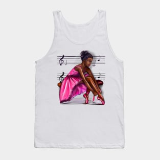 ballerina getting ready to dance, lacing her ballet shoes 2 - brown skin ballerina. Top 10 Best ballerina gifts. Top 10 gifts for black women Tank Top
